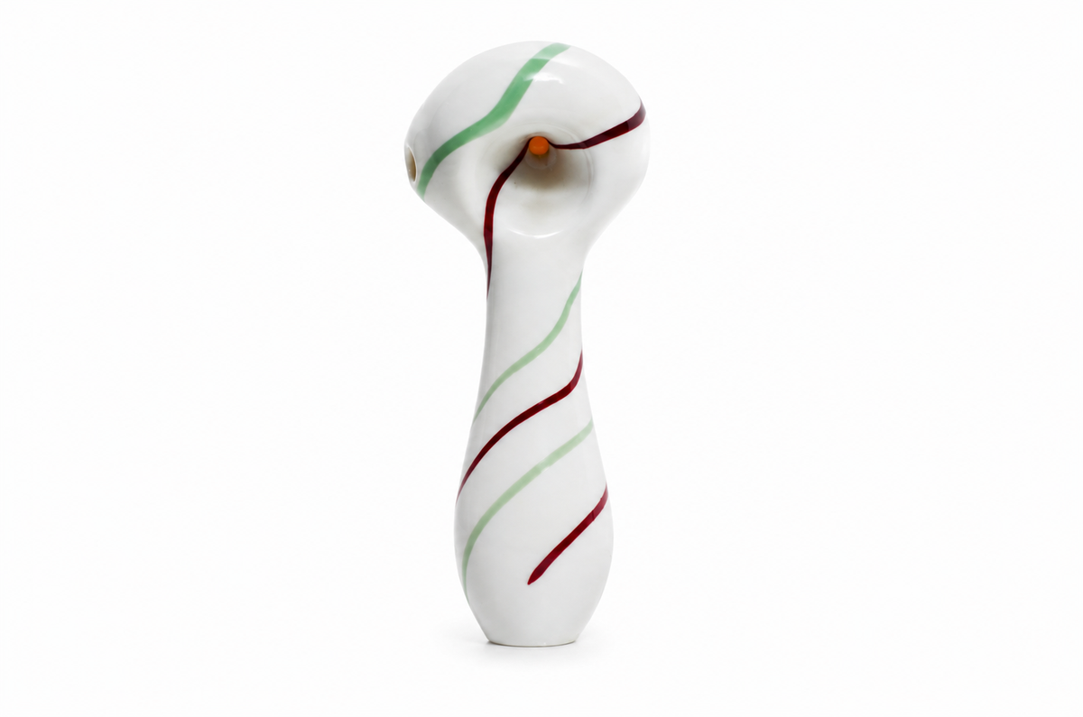 White Swirl Glass Spoon Pipe – 3"