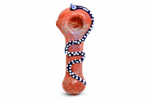 Orange & Blue Beaded Glass Snake Hand Pipe