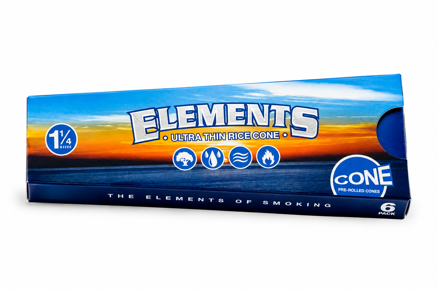 Elements 1¼ Ultra Thin Rice Pre-Rolled Cones – 6 Pack