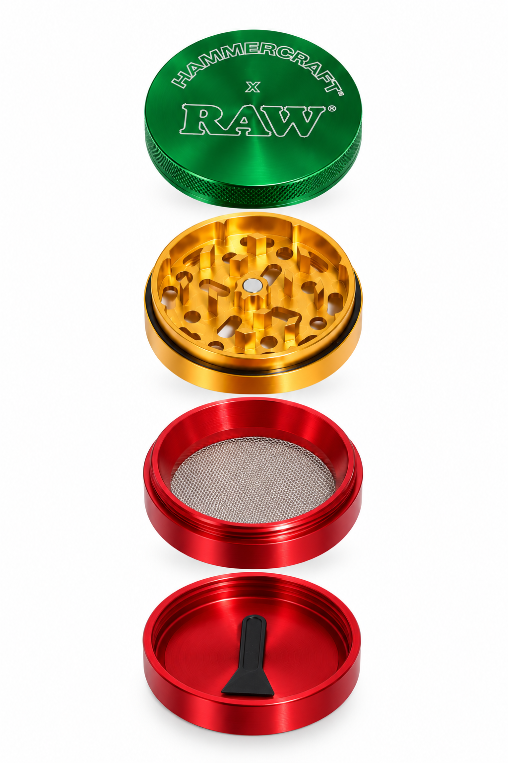 Hammercraft x RAW 4-Piece Aluminum Grinder – 2.5" Rasta
