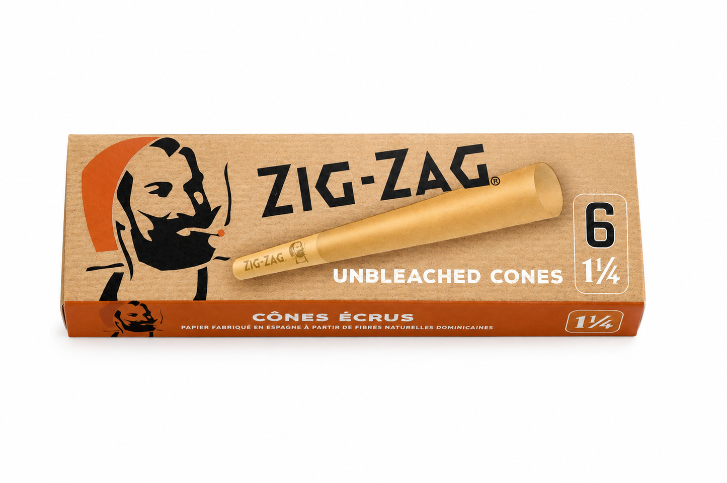 Zig-Zag Unbleached Pre-Rolled Cones 1¼ Size (6 Pack)